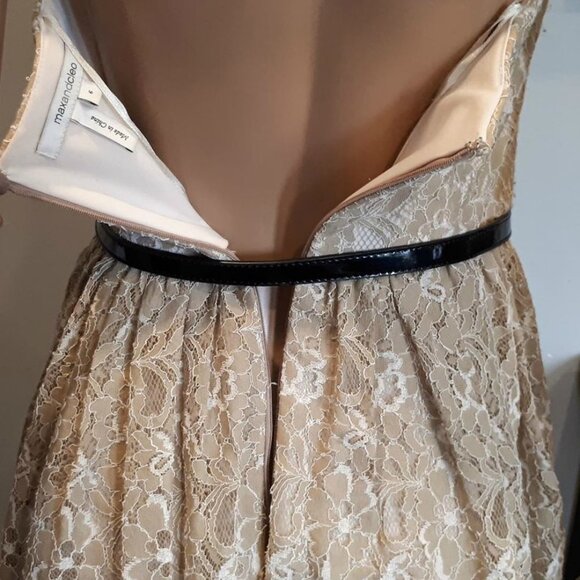 🩵MAX & CLEO Strapless Lace Dress Fit & Flare Bridal Shower Cocktail Neutral - Picture 9 of 12